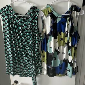 Worthington Sleeveless 1x Blouse  Bundle- Teal and Multicolor Patterns